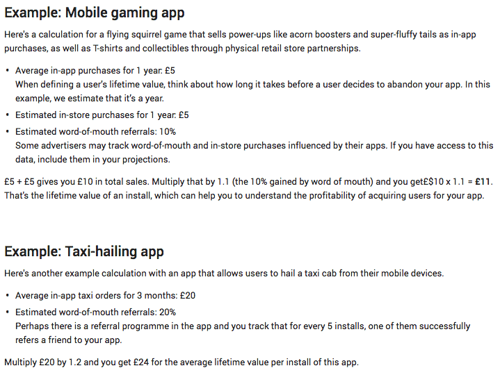 mobile app lifetime value example